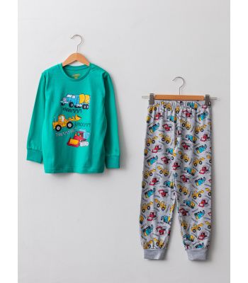 Crew Neck Printed Long Sleeve Boy Pajama Set