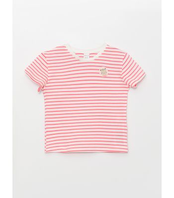 Crew Neck Short Sleeve Striped Baby Girl T-Shirt