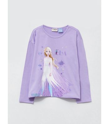 Crew Neck Elsa Printed Long Sleeve Cotton Girl T-shirt
