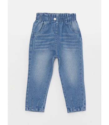 Elastic Waist Basic Baby Girl Denim Trousers