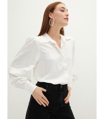 Front Button Closure Straight Long Sleeve Viscose Women's Shirt