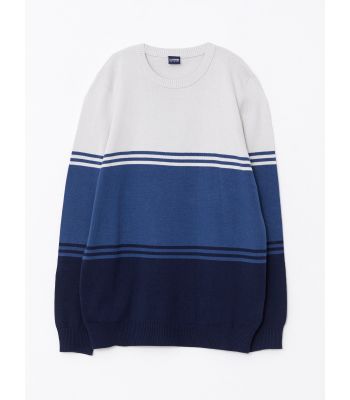 Crew Neck Long Sleeve Boy Tricot Sweater with Color Block