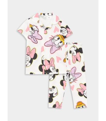 Polo Neck Short Sleeve Disney Printed Baby Girl Pajamas Set