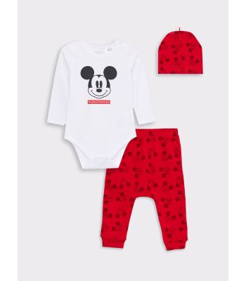 Crew Neck Long Sleeve Mickey Mouse Printed Cotton Baby Boy Hospital Outlet Set 3 Piece Set