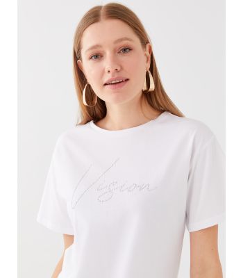 Crew Neck Stone Printed Short Sleeve Women's T-Shirt