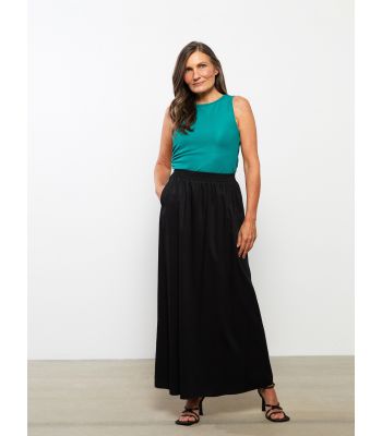 Elastic Waist Straight A-Line Viscose Women's Skirt