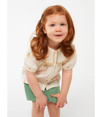 Bebe Collar Short Sleeve Printed Baby Girl Shirt