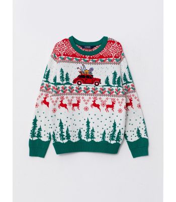 Crew Neck Christmas Themed Long Sleeve Boy Knitwear Sweater