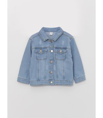 Basic Shirt Collar Baby Girl Jean Jacket