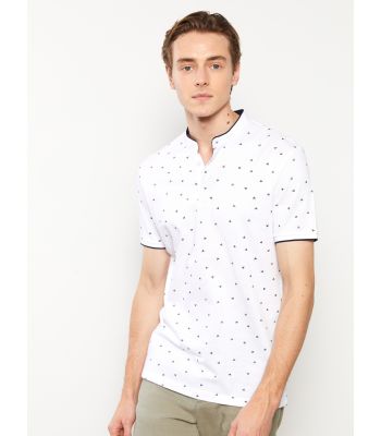 Grandad Collar Short Sleeve Patterned Men's T-Shirt