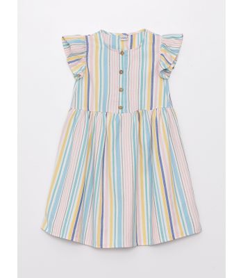 Crew Neck Striped Short Sleeve Girl Dress