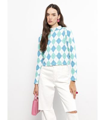 Turtle Neck Patterned Long Sleeve Women's Tricot Sweater