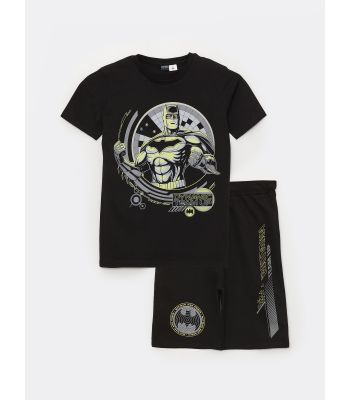 Crew Neck Batman Printed Short Sleeve Boy T-Shirt and Shorts
