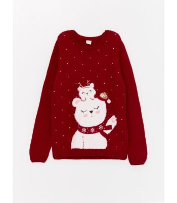 Crew Neck Embroidered Long Sleeve Girl Tricot Sweater