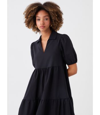 Shirt Collar Straight Short Sleeve Poplin Women Dress