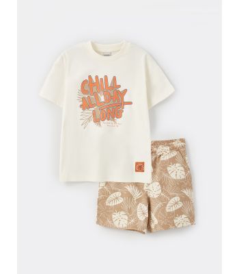 Crew Neck Printed Short Sleeve Boy T-Shirt and Shorts