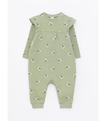 Crew Neck Long Sleeve Printed Baby Girl Jumpsuit