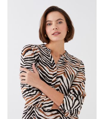 Henley Neckline Patterned Long Sleeve Women's Blouse
