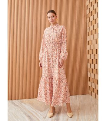 Shirt Neck Patterned Long Sleeve Women's Dress