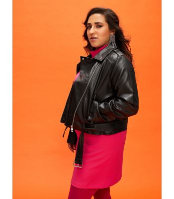 Biker Collar Regular Long Sleeve Women's Faux Leather Jacket