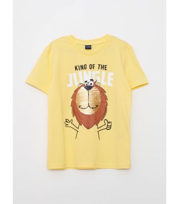Crew Neck Printed Double Sided Sequined Short Sleeve Cotton Boy T-Shirt