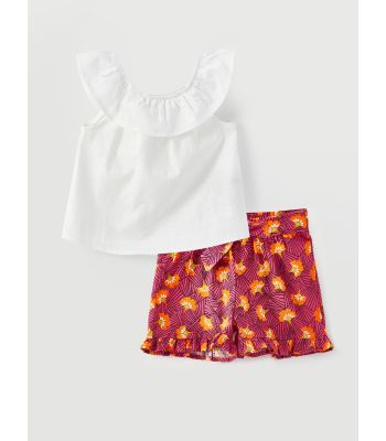 Crew Neck Baby Girl Blouse and Shorts Set