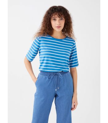 Crew Neck Striped Short Sleeve Women's T-Shirt