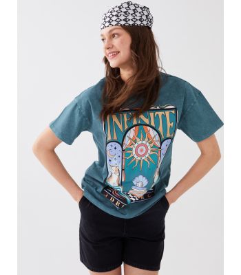 Crew Neck Printed Short Sleeve Women's T-shirt