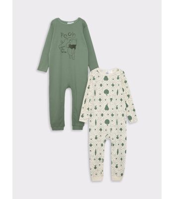 Crew Neck Long Sleeve Winnie the Pooh Printed Baby Boy Jumpsuit 2-Pack