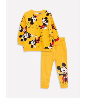 Crew Neck Long Sleeve Mickey Mouse Printed Sweatshirt and Sweatpants Baby Boy 2-Pack Set