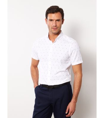 lim Fit Short Sleeve Patterned Men's Shirt
