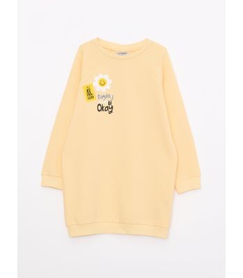 Crew Neck Printed Long Sleeve Girl Dress