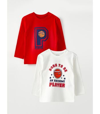 Crew Neck Long Sleeve Printed Cotton Baby Boy T-Shirt 2 Pieces