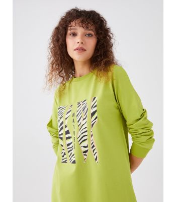 Crew Neck Printed Long Sleeve Oversize Women's Tunic