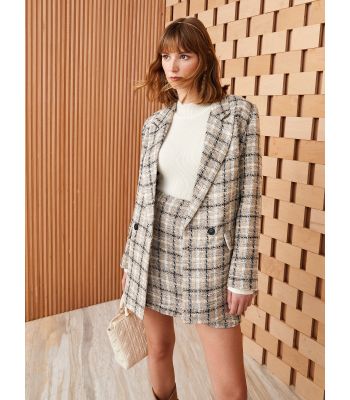 Plaid Long Sleeve Tweed Women's Blazer Jacket