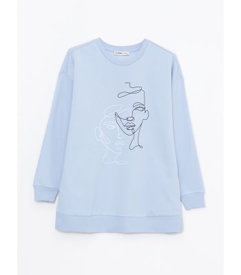 Crew Neck Printed Long Sleeve Women's Sweatshirt
