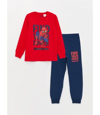 Crew Neck Spiderman Printed Long Sleeve Boy Pajama Set