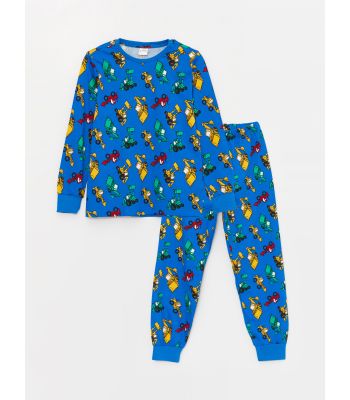 Crew Neck Printed Long Sleeve Boy Pajama Set
