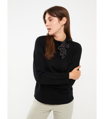Tie Collar Straight Long Sleeve Women's Knitwear Sweater