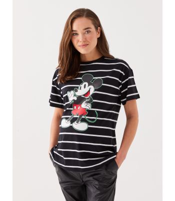Crew Neck Mickey Mouse Printed Short Sleeve Maternity T-shirt