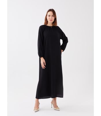 Crew Neck Straight Long Sleeve A-Line Linen Look Women's Dress
