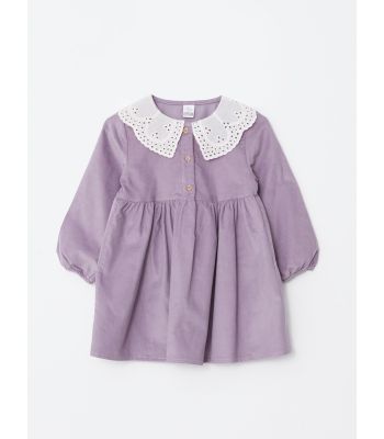 Bebe Collar Long Sleeve Baby Girl Velvet Dress