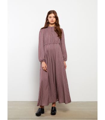 Crew Neck Patterned Long Sleeve Viscose Maternity Dress