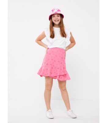 Elastic Waist Scalloped Detailed Girl Skirt