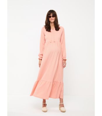 Tie Neck Regular Long Sleeve Maternity Dress