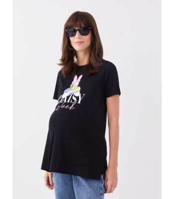 Crew Neck Daisy Duck Printed Short Sleeve Maternity T-Shirt