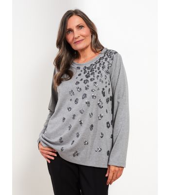 Crew Neck Sequin Sequined Long Sleeve Women's T-shirt