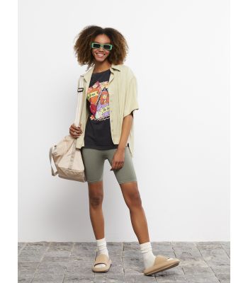 Front Button Closure Straight Short Sleeve Women's Shirt