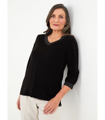 V-Neck Stripe Detailed Women's Knitwear Sweater