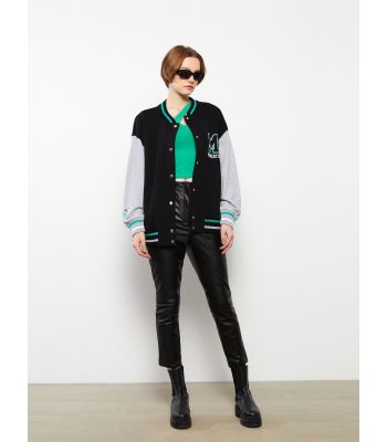 Crew Neck Printed Long Sleeve Women's Sports Cardigan